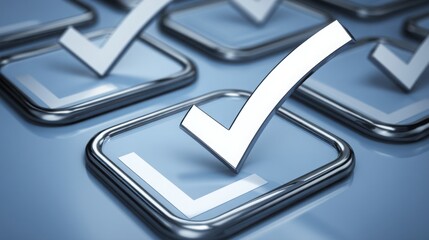 Poster - Minimalist investor watchlist board icon featuring a check mark on a blue background to represent clean approval