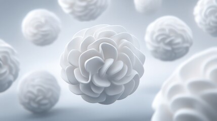 Aufkleber - A delicate white flower surrounded by smooth white balls portraying minimal chaos and underlying disorder in clean spaces