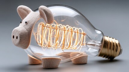 Poster - A light bulb containing a pig inside illustrating minimal debt mindset and concepts of light living and financial savvy
