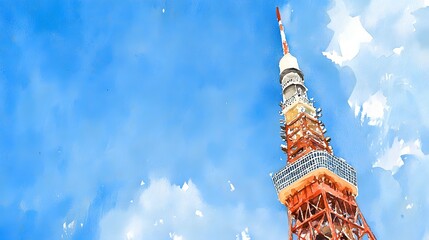 Poster - A painted depiction of a towering structure against a vibrant sky.