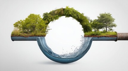 Poster - A unique water pipe with a tree growing out of it illustrating the concept of natural capital and the flow of money