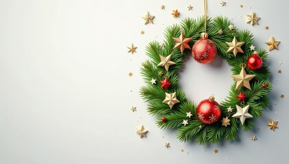 Wall Mural - Festive Christmas vector graphics featuring stars, ornaments, and a wreath , elf, cookie