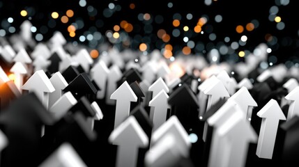 Poster - Group of white arrows depicting directional yield and visual representation of returns in a monochrome design approach