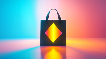 Poster - Illuminated Tote Bag with Geometric Design on Reflective Surface