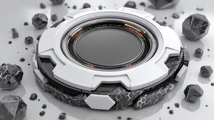 Poster - Futuristic Tech Interface  Abstract Circular Design  Grey  White  Black  Geometric  Minima
