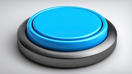 Poster - Shiny Blue Push Button  Circular Interface Element  3D Render  Minimalist Design  Technolo