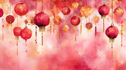 Poster - Decorative hanging lanterns in a watercolor style.