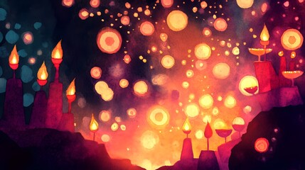 Poster - A vibrant, glowing scene of illuminated candles and lights.
