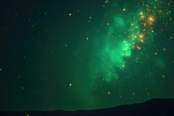 Wall Mural - dark green background with sparkling gold stars, celestial night sky, cosmic dust , image, graphic