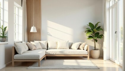 Wall Mural - clean, minimalist interior scene with simple furniture and decor neutral tones and natural light , b
