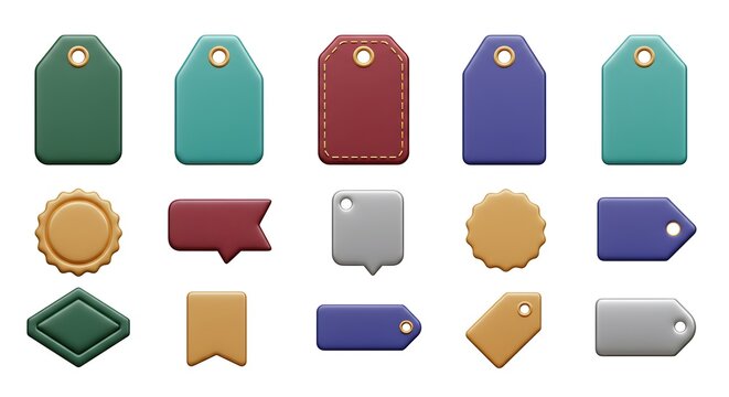 Colorful 3D Rendered Tags and Labels: Design Elements for Branding AI Generated