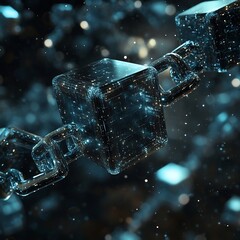 Poster - Interconnected Cubes Forming a Digital Chain Depicting Blockchain Technology System