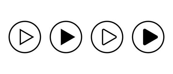 Fototapete - Play button icon set on circle line. Media player sign symbol