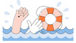 © THIBNH - help in crisis life saver rescue or business support safe and security aid to solve problem emergency lifebuoy concept hopeless businessman drowning in ocean try to grab lifebuoy from safe guard