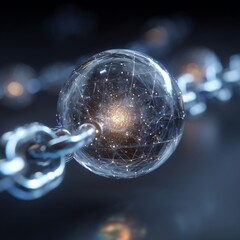 Poster - Interconnected network represented by a sphere linked by a metallic chain