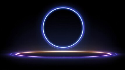 Poster - Abstract Neon Lights Circular Frame  Glowing Purple Blue Rings  Modern Tech Background