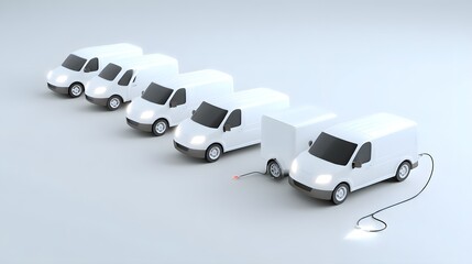 Poster - A fleet of company electric cars charging at fast charger station located at a logistics center, cargo transport and delivery, semi-trucks and vans powered by renewable solar, wind electricity energy