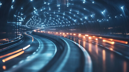 Poster - Dynamic light trails of a highway tunnel urban environment nighttime photography long exposure view