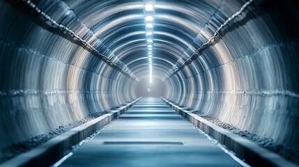 Poster - Illuminated tunnel perspective underground urban environment abstract photography mysterious atmosphere