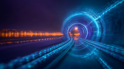 Poster - Futuristic light speed journey digital tunnel abstract visualization cyber environment dynamic perspective