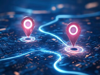 Poster - Abstract vector two pin on blue city map with line connection tourism navigate