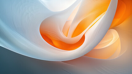 Poster - A realistic 4K 3D abstract background shows smooth flowing white and orange forms from a side angle, creating a modern and visually appealing design element.