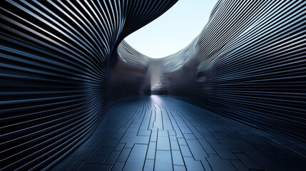 Poster - realistic 4k abstract background featu a futuristic, minimalist 3d architectural structure with smoo