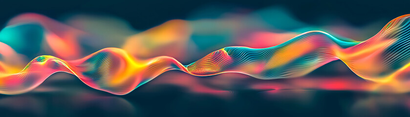 Poster - Dynamic colorful waves of sound digital art abstract visualization virtual environment close-up view audio-visual concept