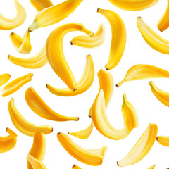 Poster - Vibrant seamless pattern of yellow bananas on a clean backdrop for graphic design and printing projects using isolated assets
