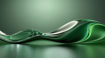 Poster - A realistic 4K 3D background shows a green artistic wave from a side angle, showcasing smooth textures and flowing motion in a modern abstract design.