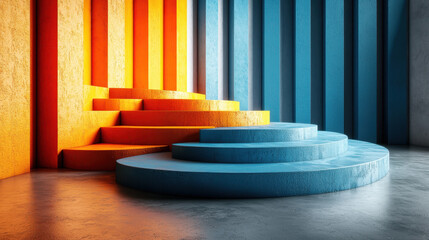 Poster - harmonious 3d artistic background with realistic 4k rende showing side view of warm yellow steps mee