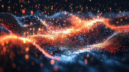 Poster - realistic 4k 3d background with abstract waves and glowing particles creates a dynamic and creative 