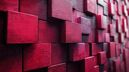 Poster - Realistic 4K side angle view of a textured 3D background expressing o with geometric shapes in deep red and black creating a dynamic side angle expression.