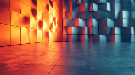 Poster - Abstract 3D modulated background showcases realistic 4K side angle view with dynamic o visual effects and vibrant lighting for immersive experiences.