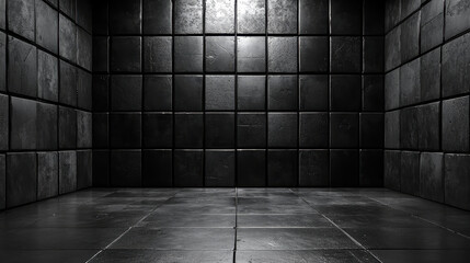 Poster - a realistic 4k 3d o representation of a dark textured cube room as a background for modern sound des