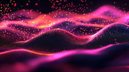 Poster - realistic 4k 3d abstract side view showcases o visualization background with vibrant pink waves and 