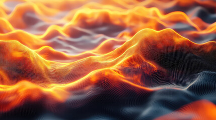Poster - abstract 3d background showing realistic o waves in a fiery orange hue from a side angle with a visu