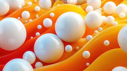 Poster - a bold, realistic 4k 3d background design showcases a side angle view of white spheres floating atop