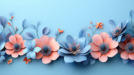 Poster - a realistic 4k 3d background featu bold flower colors in a side angle view showcases delicate blue a