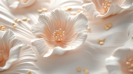 Poster - a realistic 4k 3d background showcases botanical inspirations with delicate white flowers and subtle
