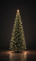 Wall Mural - Glowing LED Christmas tree lights on a dark background , gold, dark, winter wonderland