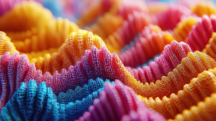 Poster - a vibrant colorful 3d pattern flows with realistic detail under side lighting, creating an abstract,