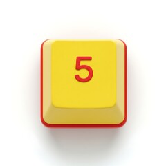 Poster - Bright yellow button with number five on clean white surface top view