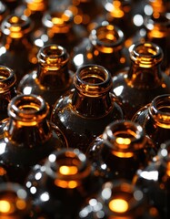 Poster - Close-up of amber glass bottles arranged in a visually striking pattern