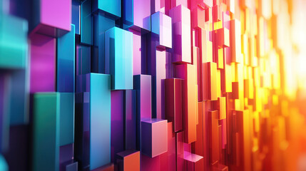 Poster - Realistic 4K 3D rende showcasing a contemporary design with vibrant gradient cubes creating a dynamic and visually striking geometric background motif.