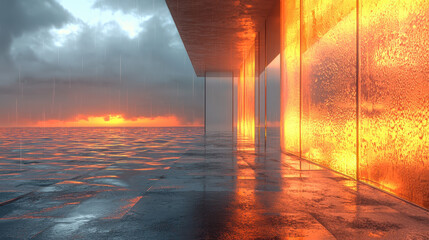 Poster - a contemporary 3d background with realistic 4k resolution portrays a side view of a structure agains