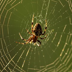 Spider with beautiful pattern and spider web visible close up