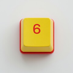 Poster - Isolated Yellow Keyboard Key Number Six with Red Border on White