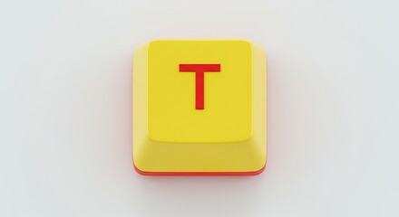 Fototapete - Isolated Yellow Keyboard Key 'T' with Red Letter on White Background