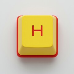 Poster - Isolated Yellow Keyboard Key with Red Letter H for Input Device
